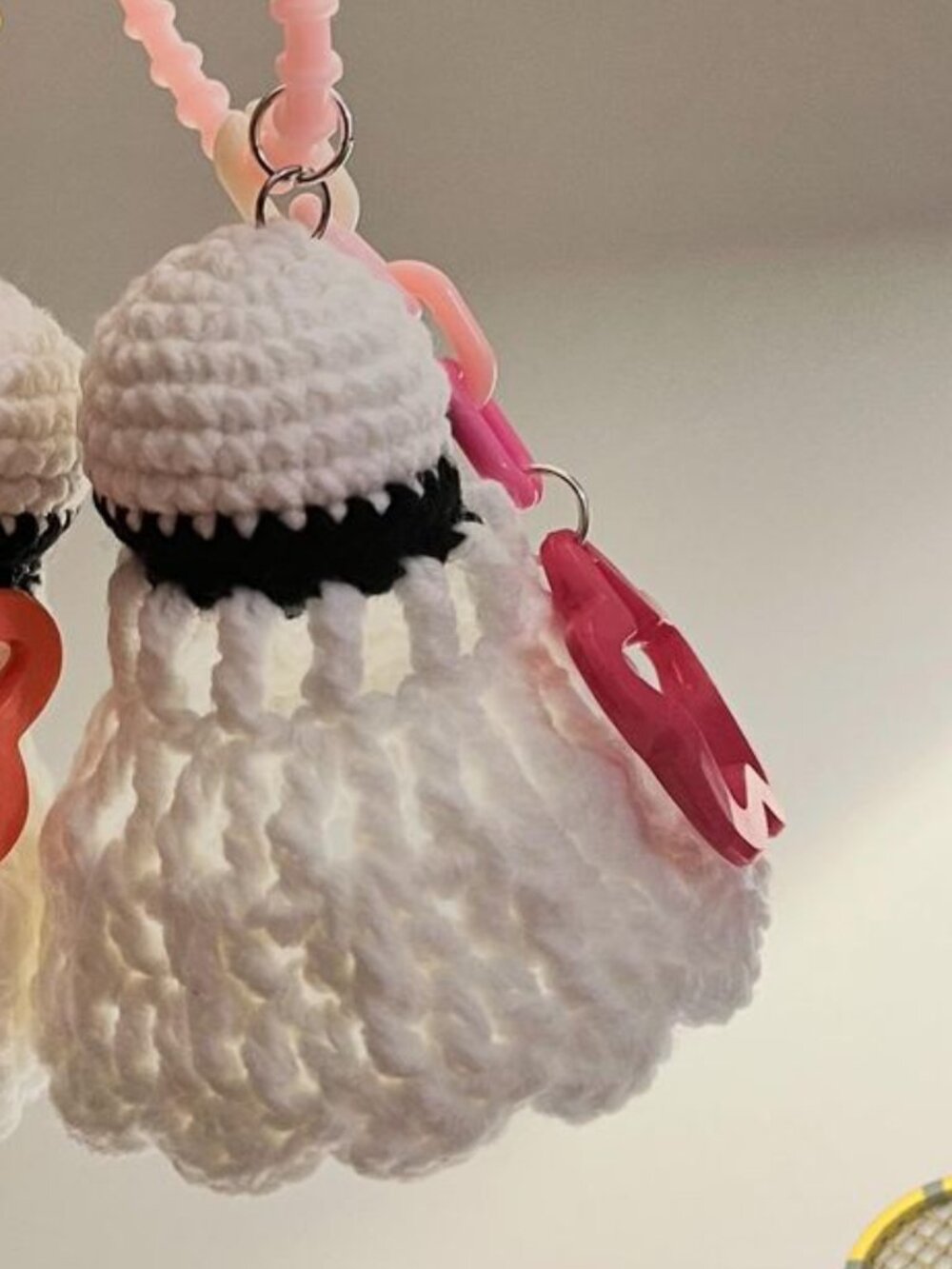 Crochet Badminton Shuttlecock Keychain - Handmade Sporty Amigurumi Charm - Picture 2 of 2